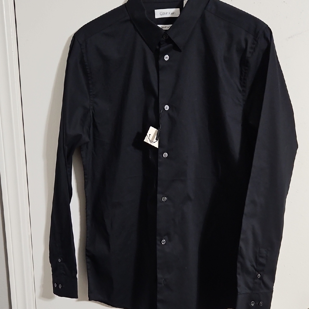 NWT Calvin Kline Button Down Black Shirt